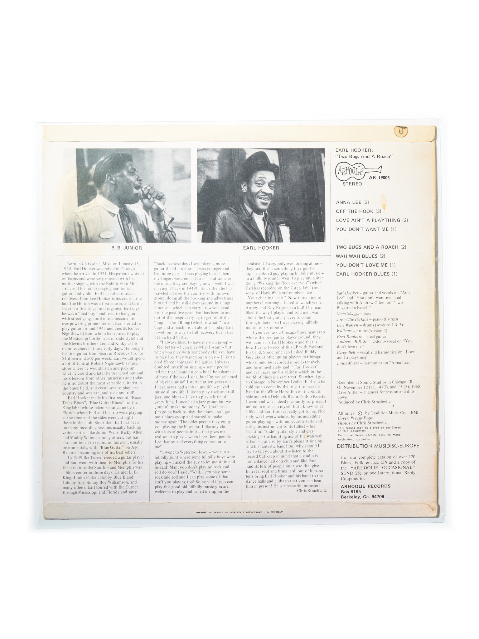 HARK RECORDS PARIS Earl Hooker – 2 Bugs and a Roach