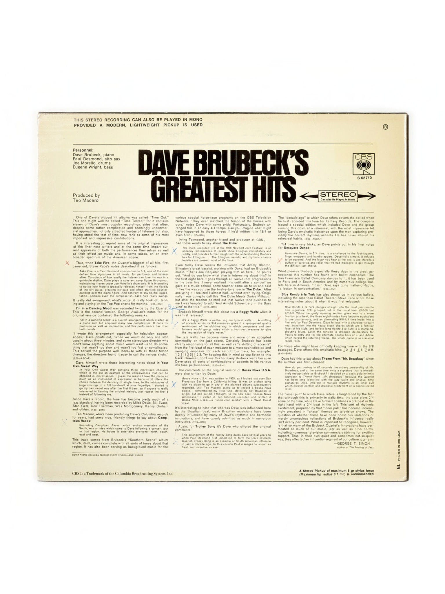 NÉ RECORDS Dave Brubeck - Dave Brubeck‘s greatest Hits