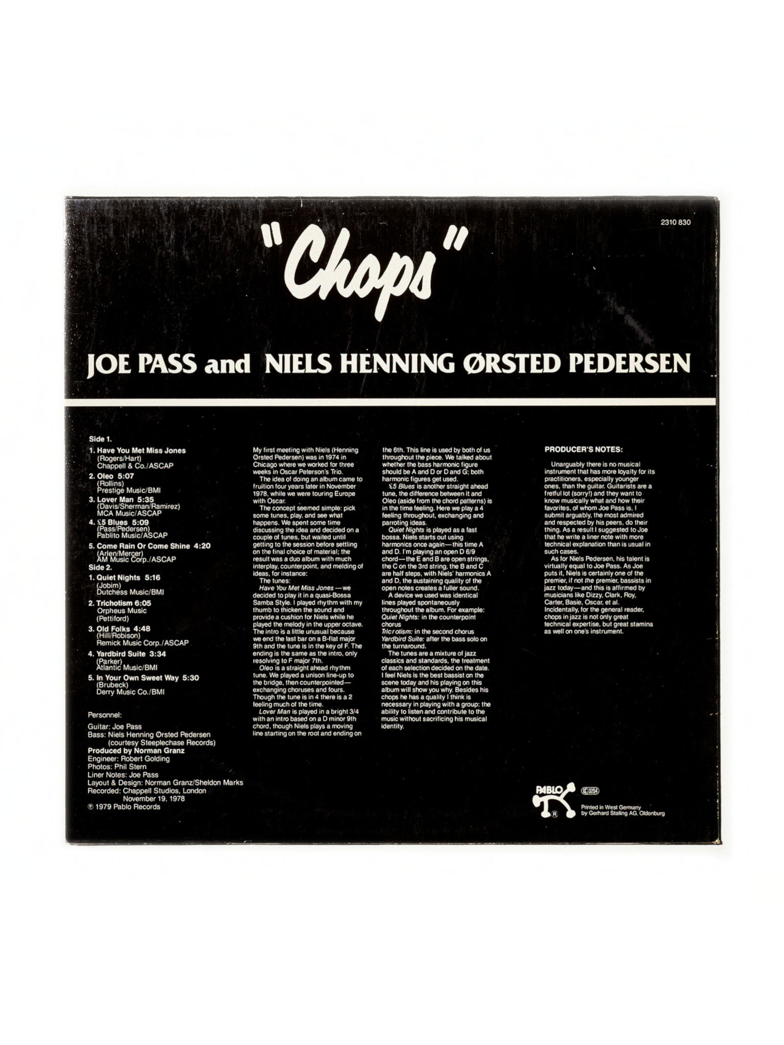 NÉ RECORDS Joe Pass & Niels Henning orsted pedersen - Chops