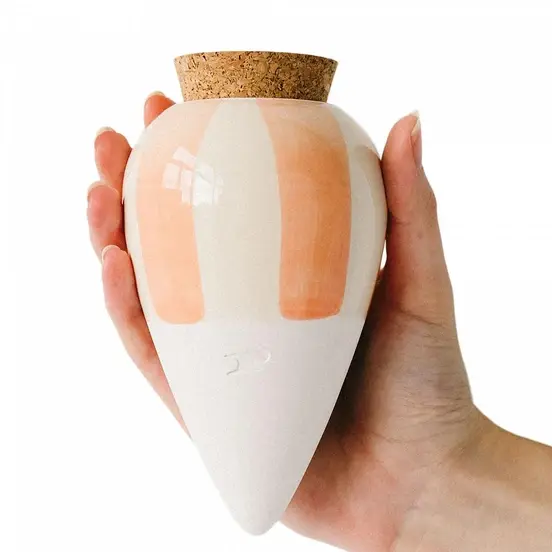 Oya, Wasserspender aus Terrakotta, gestreift orange/cream