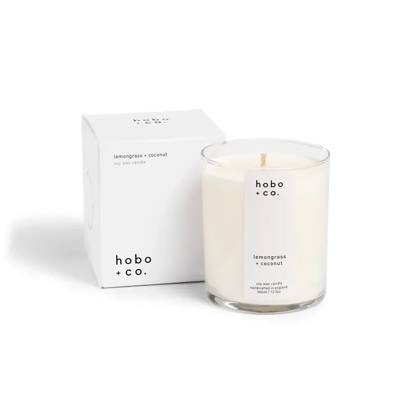 HOBO + CO grosse Kerze im Glas aus Sojawachs, Zitronengrass und Kokosnuss