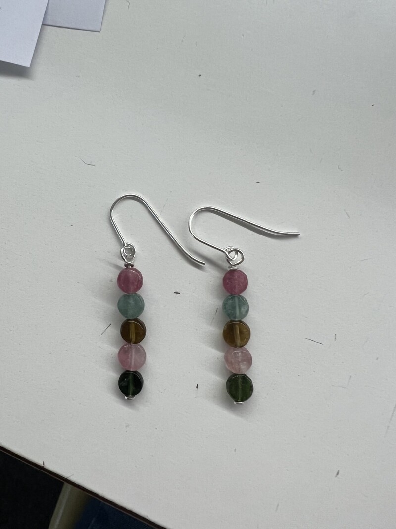 NOUVEL ÉTÉ NINA, Ohrhänger, 925 Silber, 5 bunte Turmaline rund
