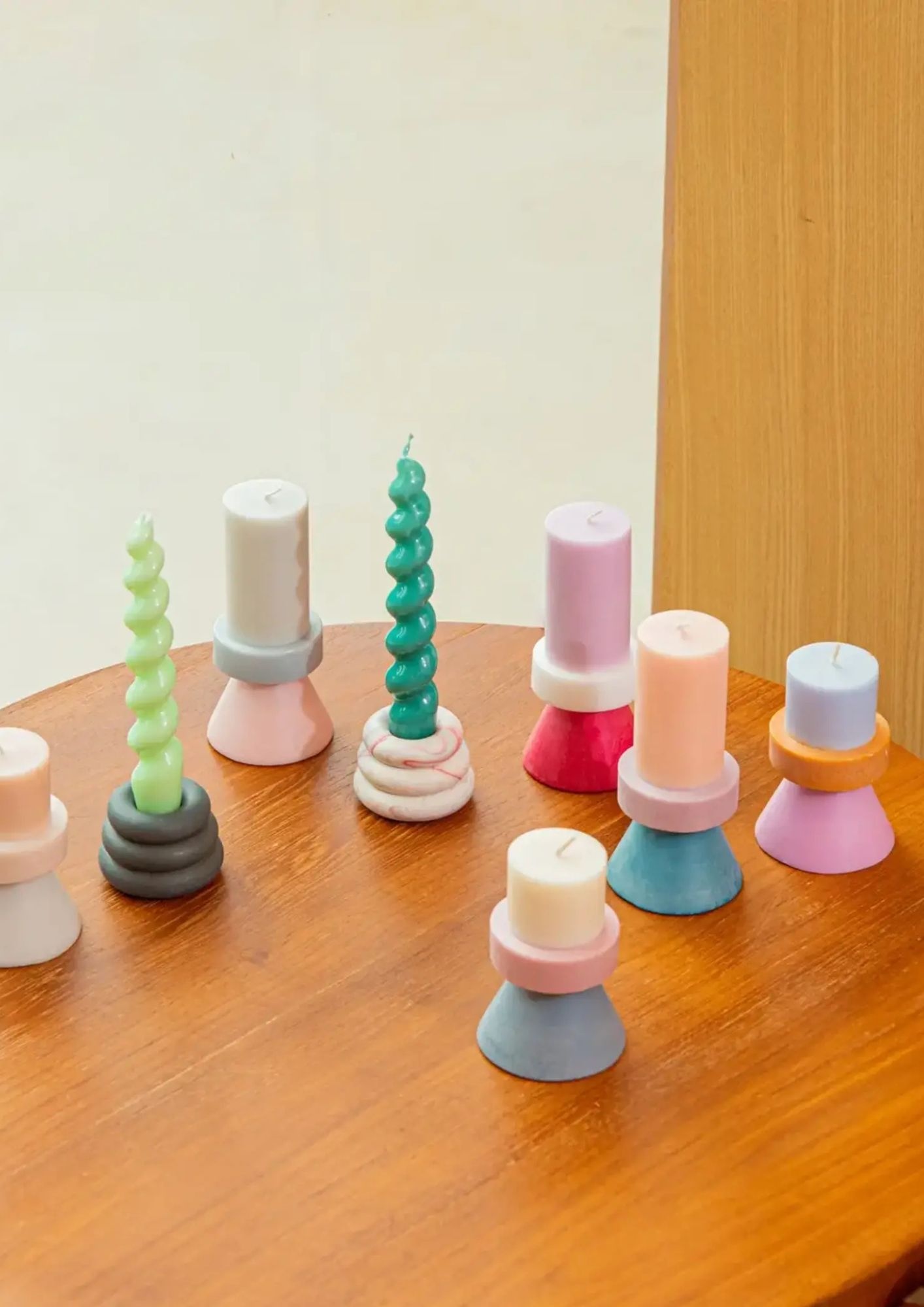 YOD&CO Kerze geometrische Formen (gross)  - Hellgrau Pastellblau Rosa