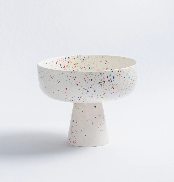 EGG BACK HOME Obstschale mit Fuss beige mit bunten Sprenkeln