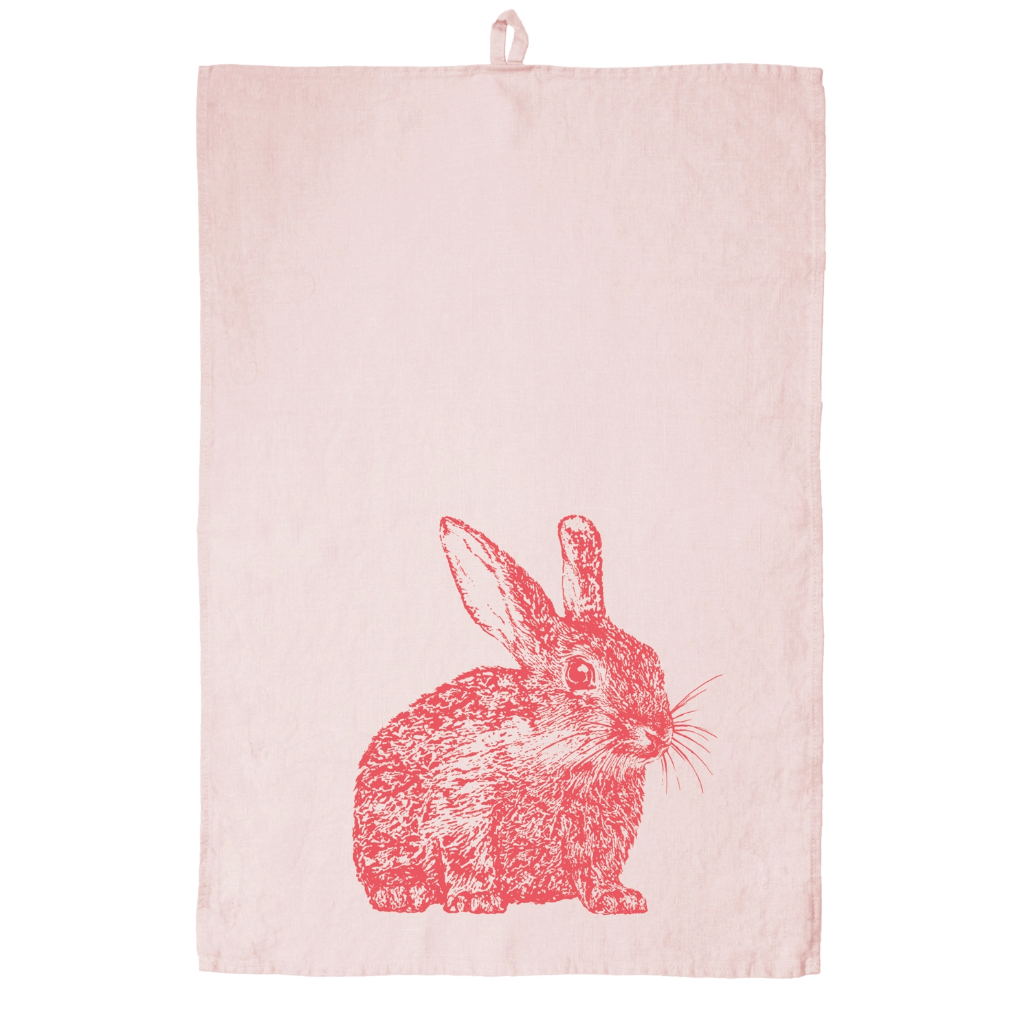 Geschirrtuch aus 100% Leinen - pinkes Kaninchen - Handsiebdruck