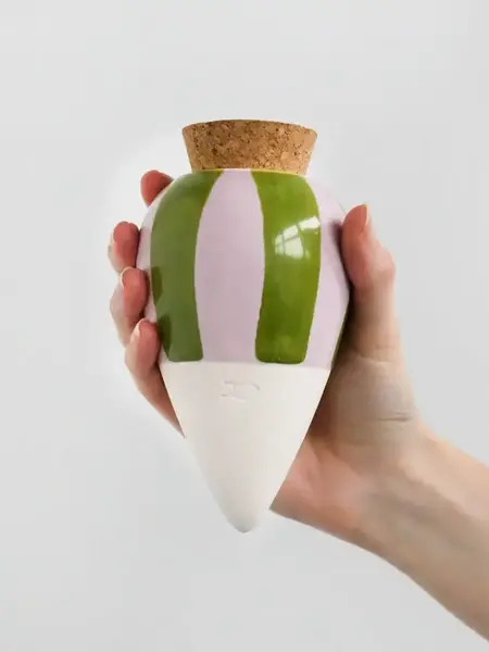Oya Wasserspender aus Terrakotta grün / lila gestreift