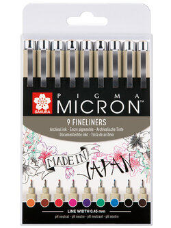 9 Fineliners Bunt - Sakura Pica Micron 0,45mm