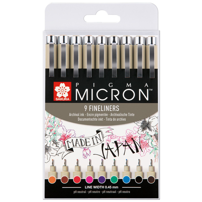 9 Fineliners Bunt - Sakura Pica Micron 0,45mm