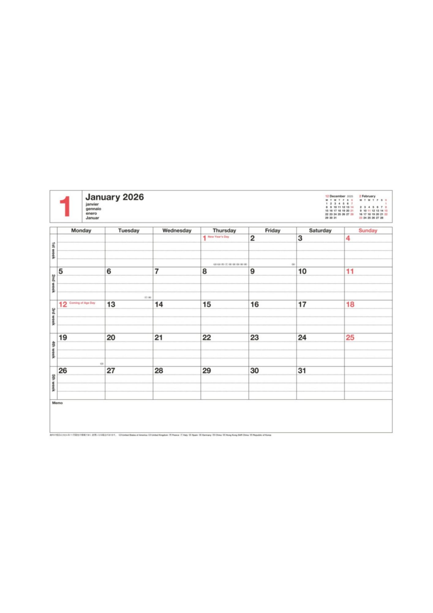 MARK'S 2026 Notebook Calendar S – verschiedene Farben