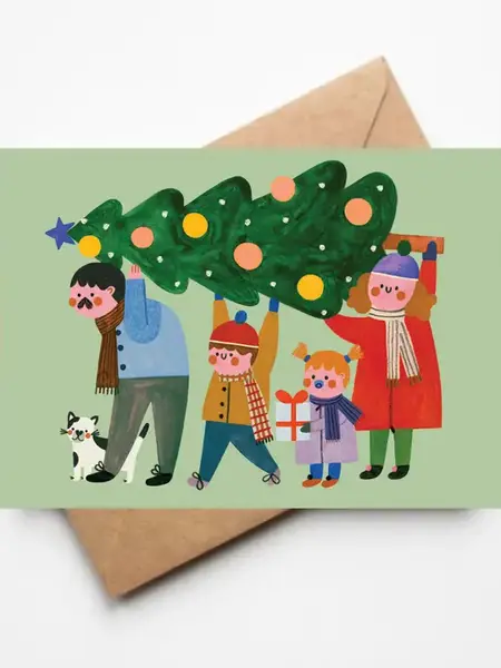 DARIA SOLAK ILLUSTRATIONS Doppelkarte - christmas tree with family