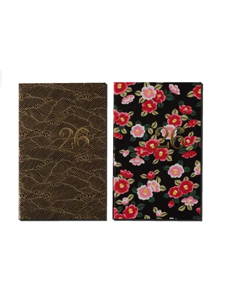 LE TYPOGRAPHE 2026 Agenda – Weekly calendar soft cover black flowers and Japanese paper