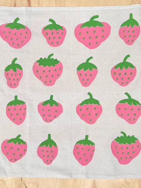 NICE LIFE Handbedrucktes Baumwolltuch / Geschirrtuch - Pink Strawberry