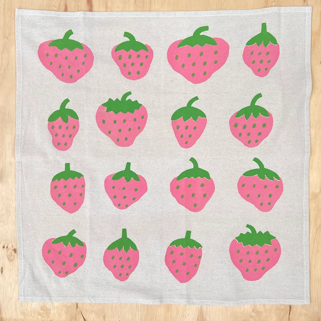 NICE LIFE Handbedrucktes Baumwolltuch / Geschirrtuch - Pink Strawberry