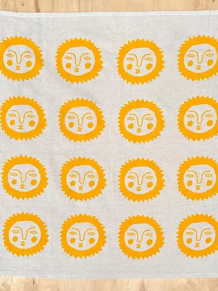 NICE LIFE Handbedrucktes Baumwolltuch / Geschirrtuch - Yellow Sun