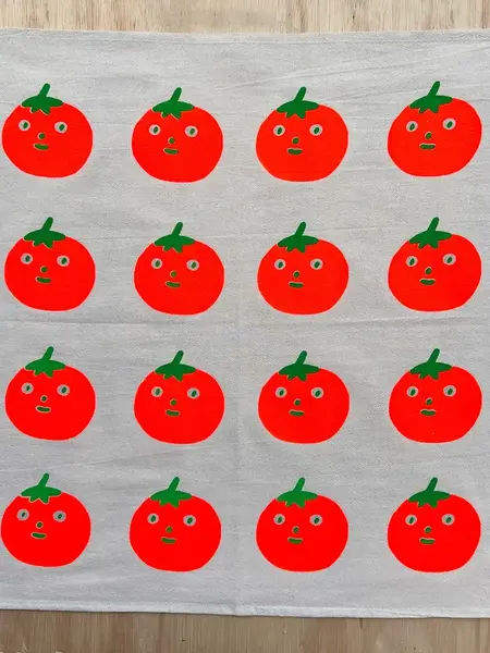 NICE LIFE Handbedrucktes Baumwolltuch / Geschirrtuch - Neon Tomate