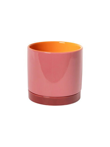 Blumentopf mit Unterteller gross – Orange Pink Maroon