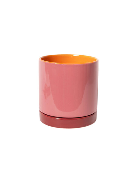 Blumentopf mit Unterteller mittel – Orange Pink Maroon