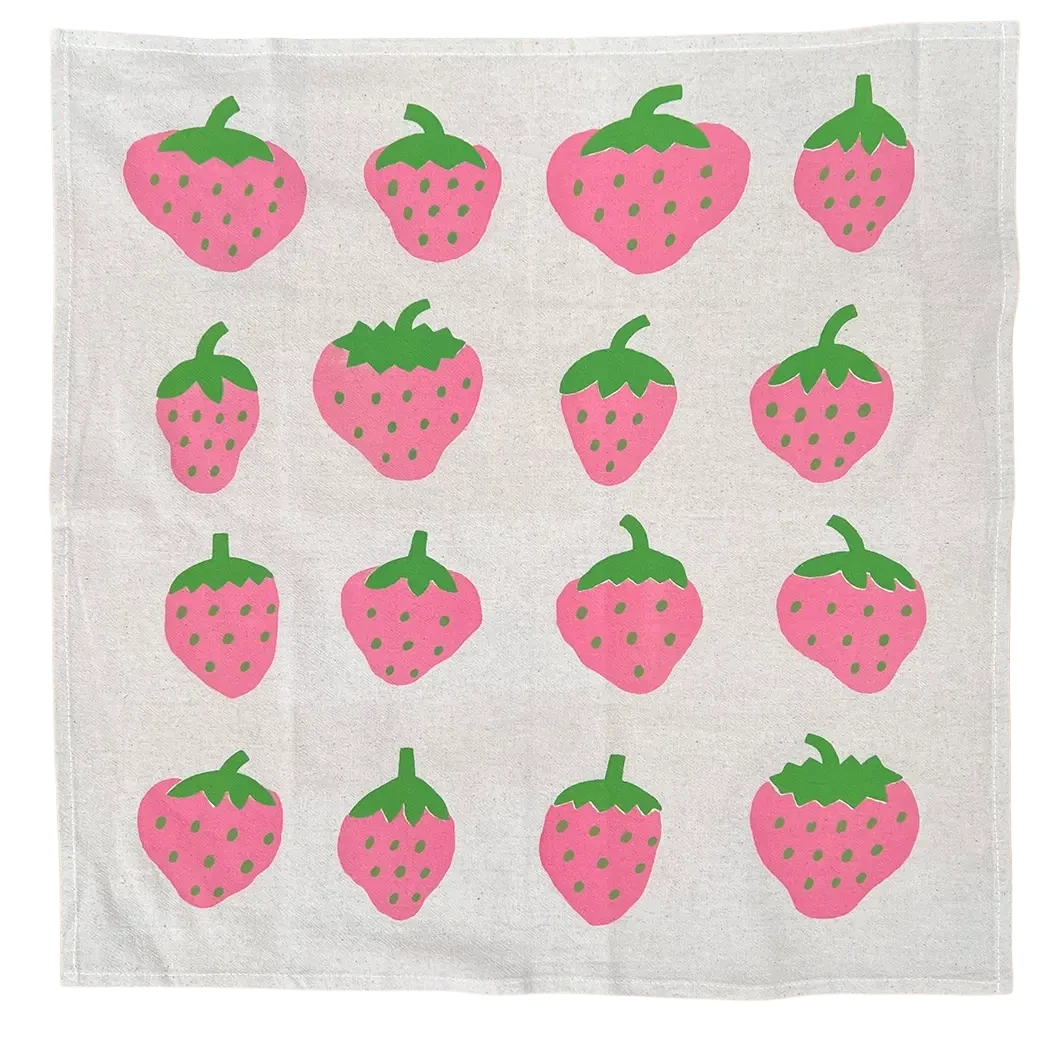 NICE LIFE Handbedrucktes Baumwolltuch / Geschirrtuch – Pink Strawberry
