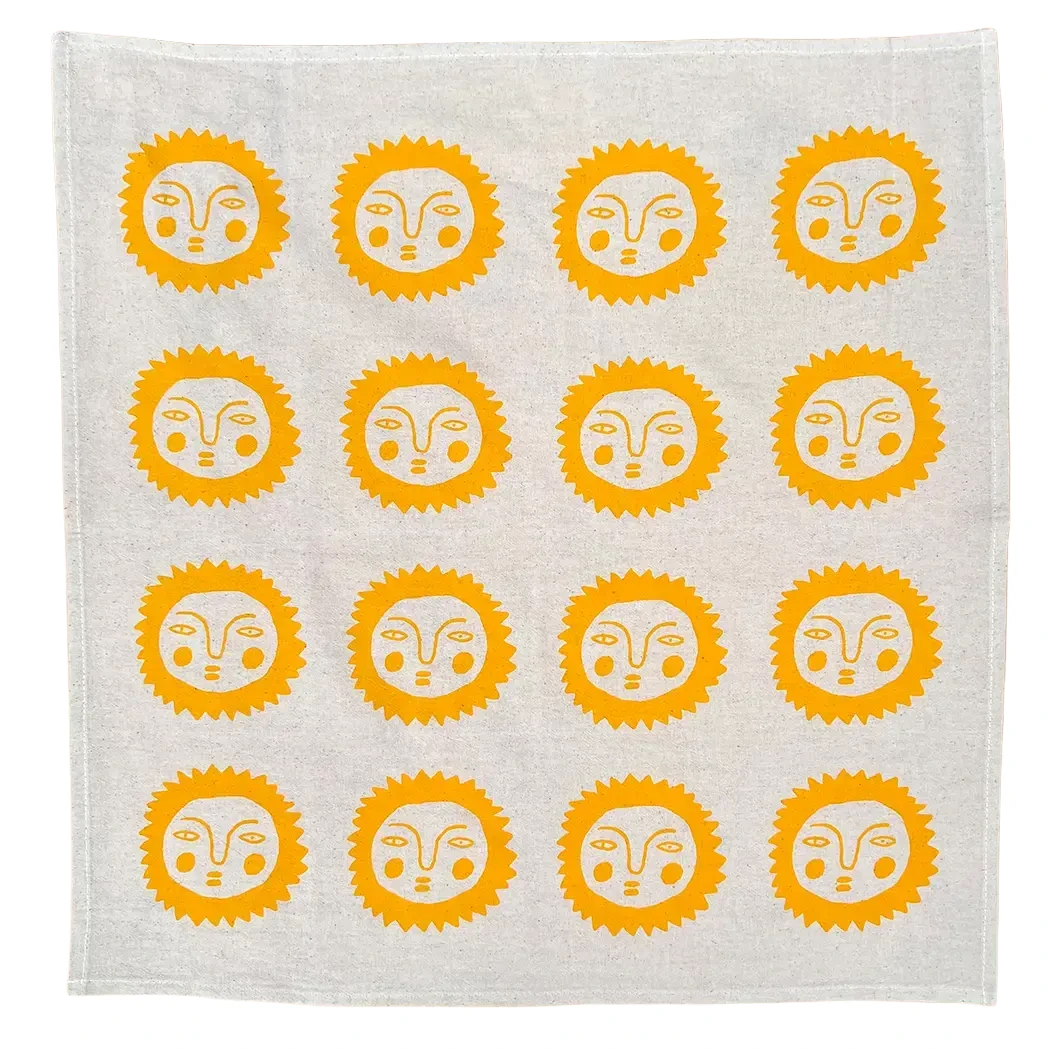 NICE LIFE Handbedrucktes Baumwolltuch / Geschirrtuch – Yellow Sun