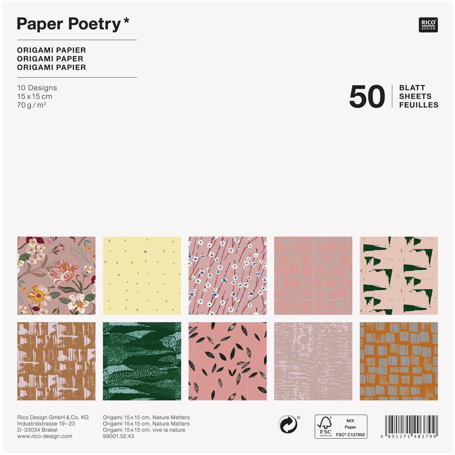 RICO DESIGN Origami Papier – Natur Muster