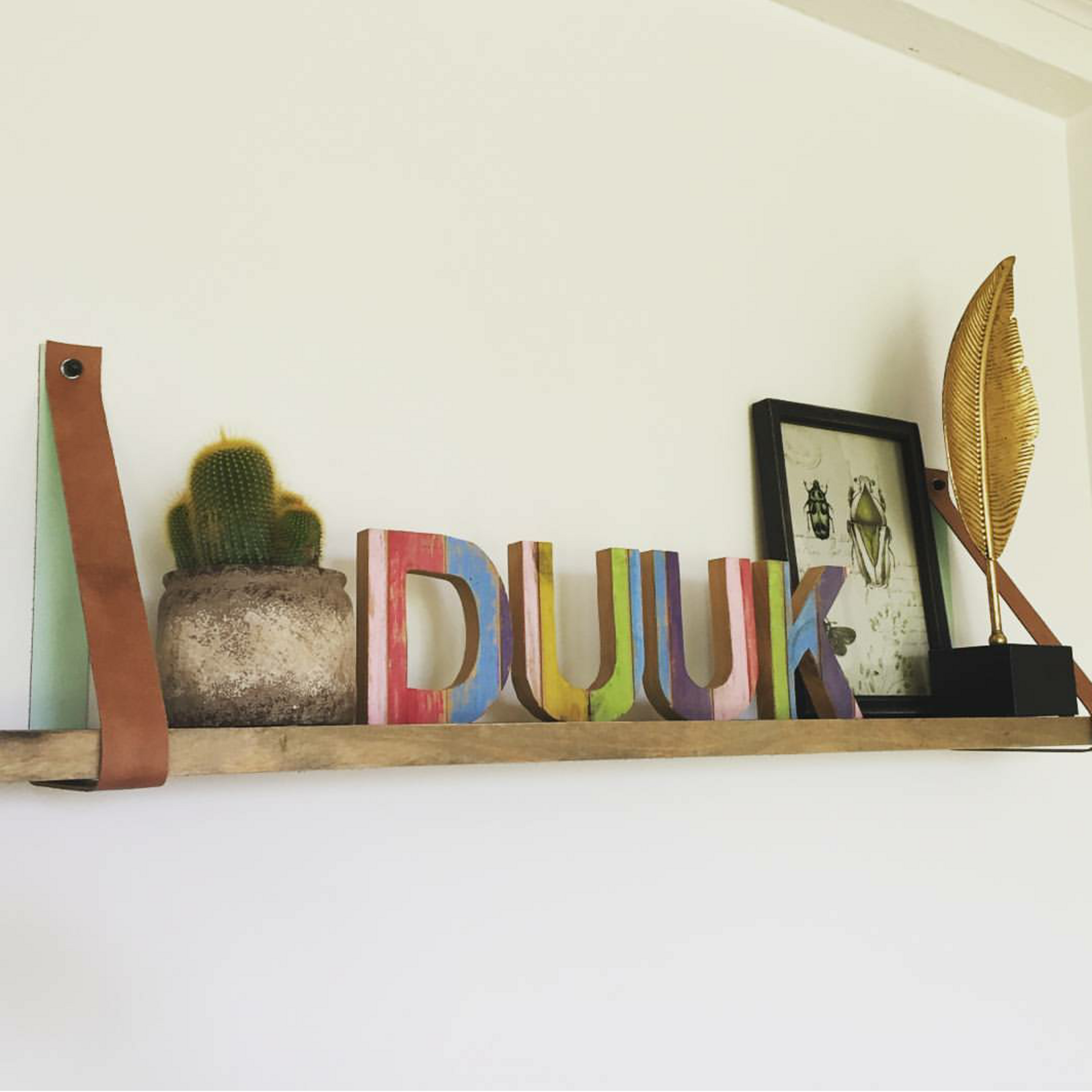 Bij Lien set leren plankdragers Cognac