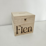 Houten spaarpot met naam