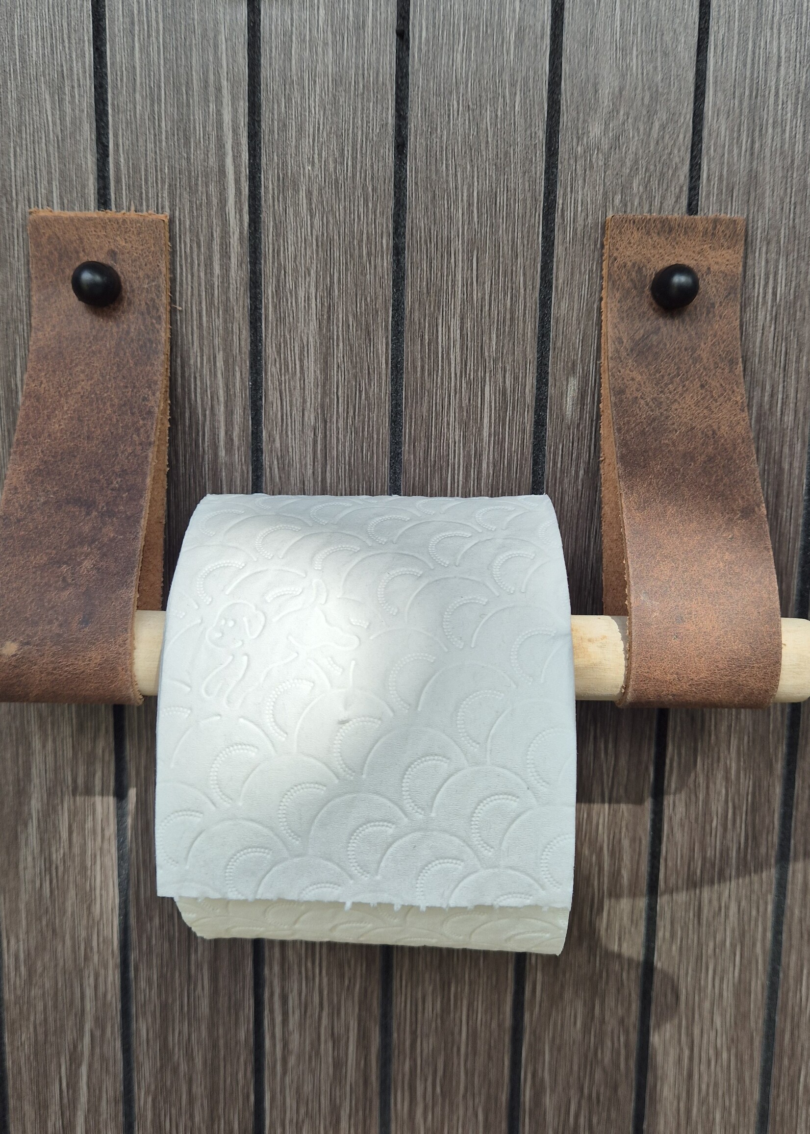 Bij Lien Leren toiletrol houder Nubuck bruin 4cm breed en 30cm lang