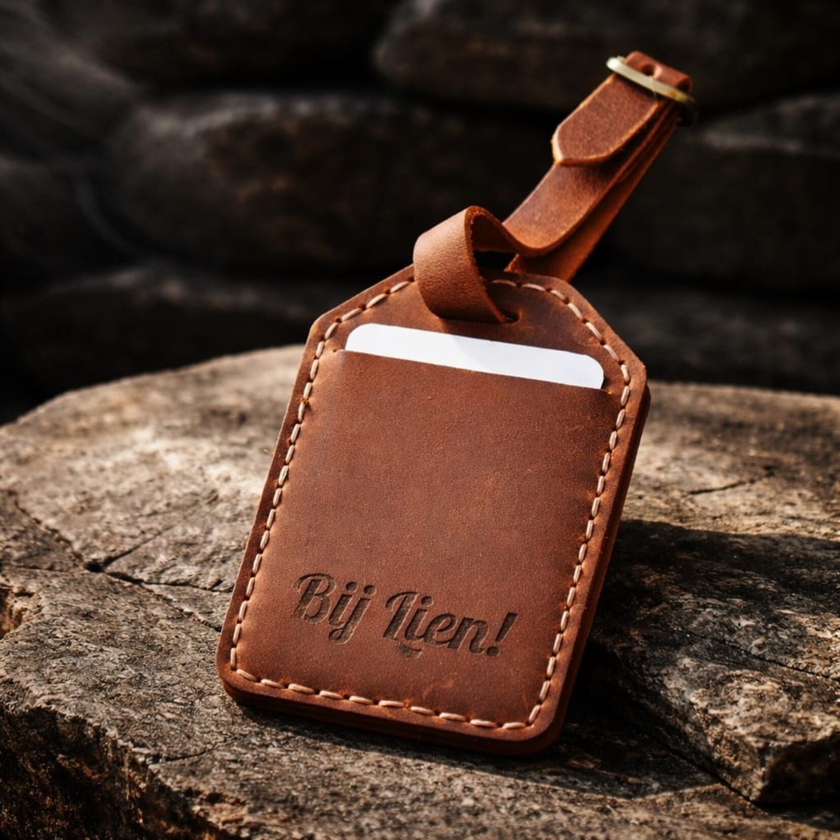 Bij Lien Leren kofferlabel gepersonaliseerd