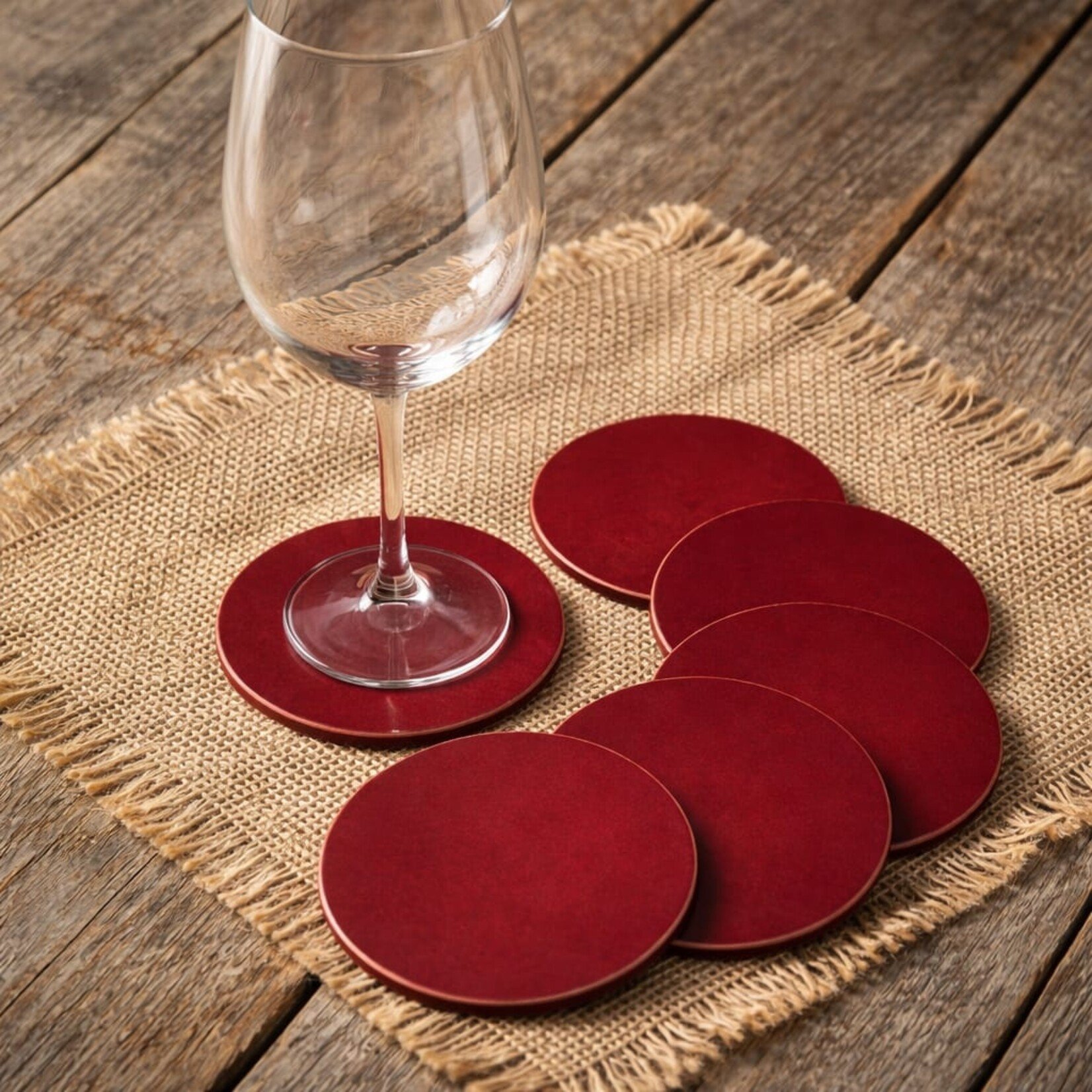 Bij Lien leren onderzetters Bloed rood set van 6 stuks