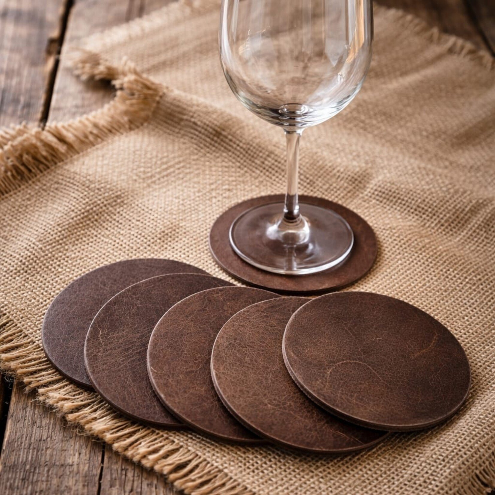 Bij Lien leren onderzetters grijs gecraqueleerd set van 6 stuks  - Copy