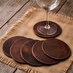 Bij Lien leren onderzetters  bruin gecraqueleerd set van 6 stuks