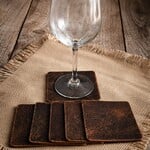 Bij Lien leren onderzetters  bruin gecraqueleerd VIERKANT set van 6 stuks