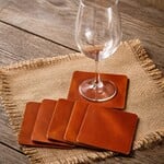 Bij Lien leren onderzetters Cognac VIERKANT set van 6 stuks