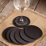 Bij Lien leren onderzetters zwart rond set van 6 stuks