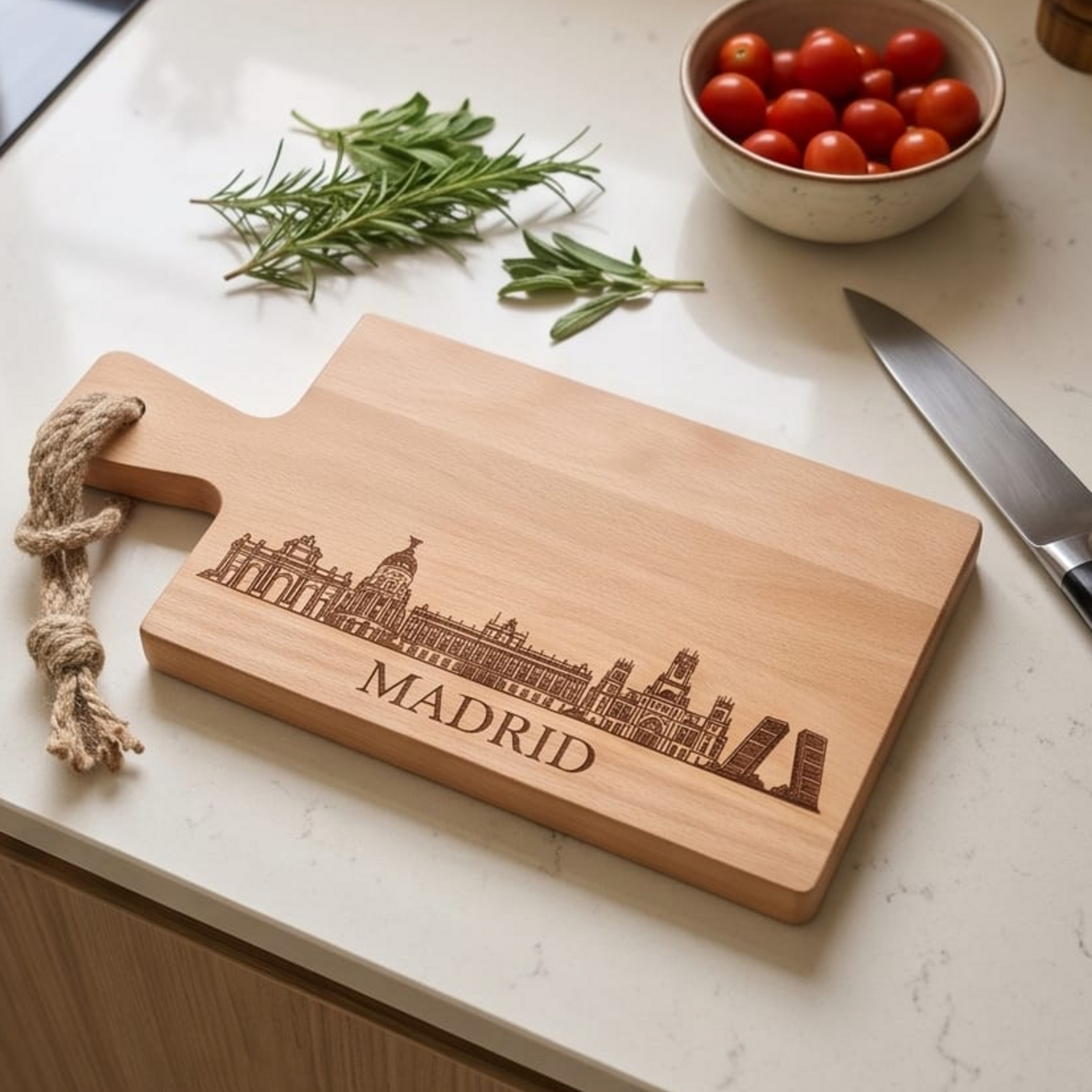 Bij Lien borrelplank beukenhout skyline Madrid