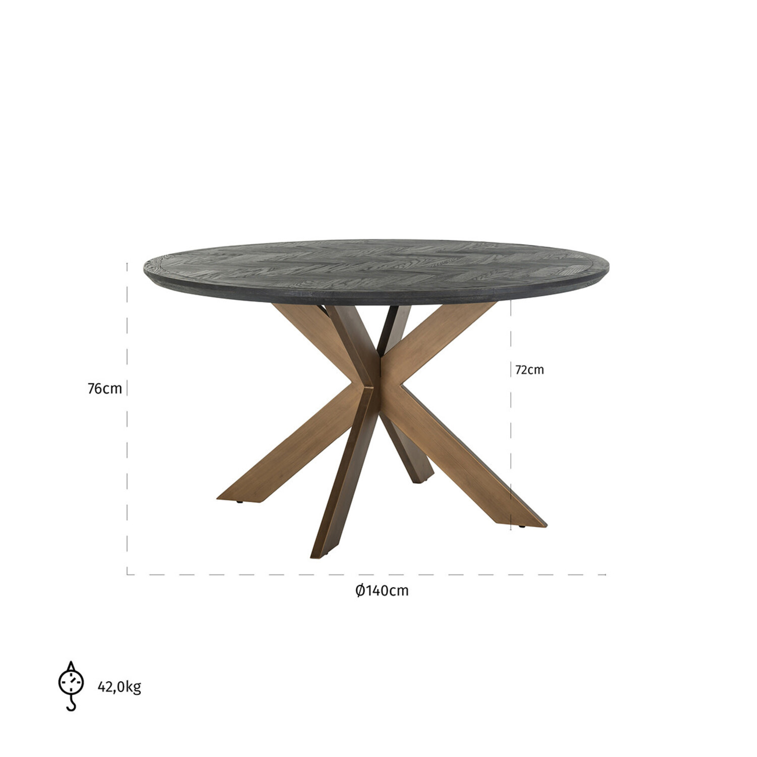 Richmond Interiors Eettafel Blackbone messing Ø140 cm rustiek zwart