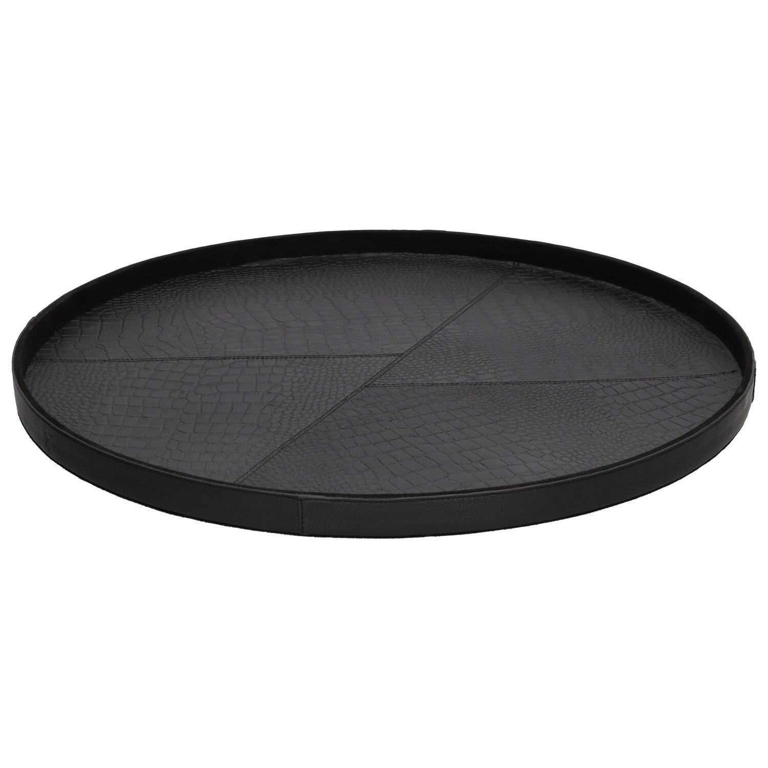 Chamada Decoratief dienblad leren tray rond Merel zwart L