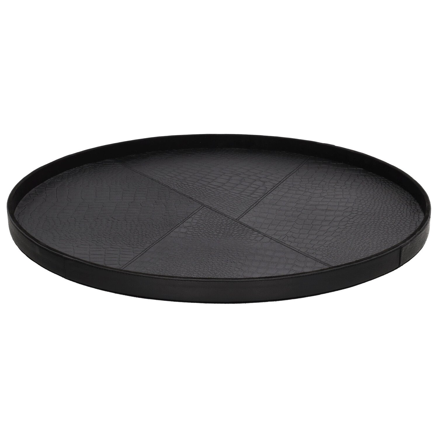 Chamada Decoratief dienblad leren tray rond Merel zwart L