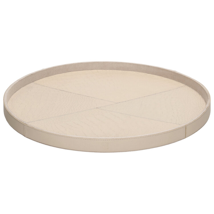 Chamada Decoratief dienblad leren tray rond Merel beige M