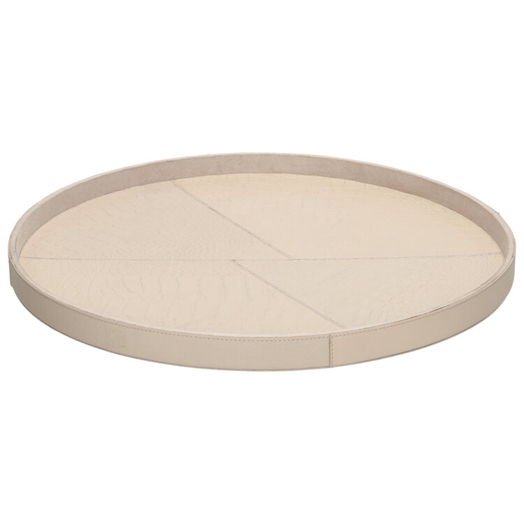 Chamada Decoratief dienblad leren tray rond Merel beige M