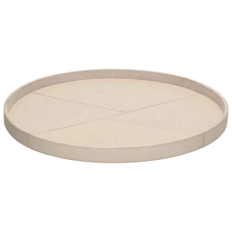 Chamada Decoratief dienblad leren tray rond Merel beige M