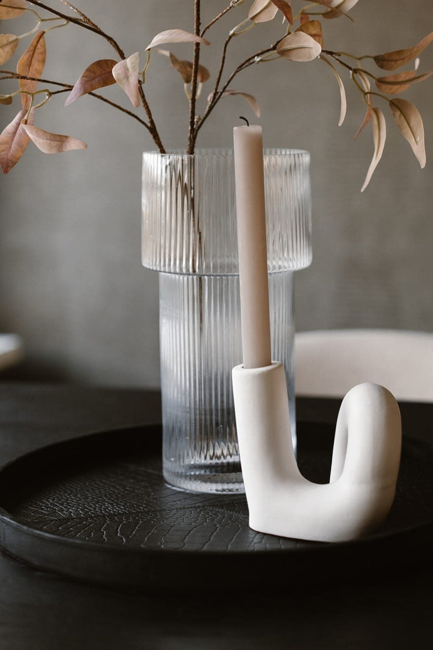 Chamada Decoratief dienblad leren tray rond Merel zwart L