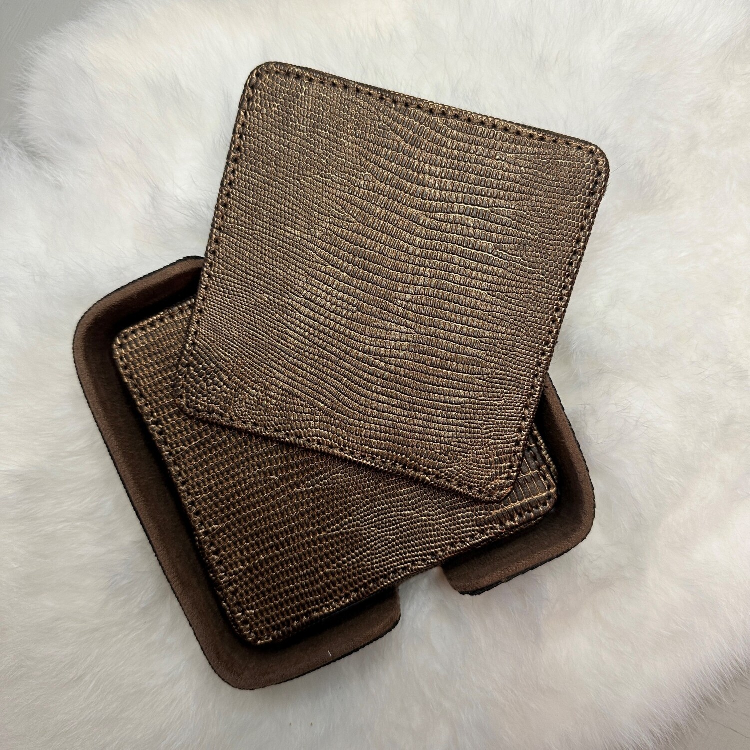 PTMD Collection Onderzetter Rafal Bronze vegan leer vierkant 6 stuks