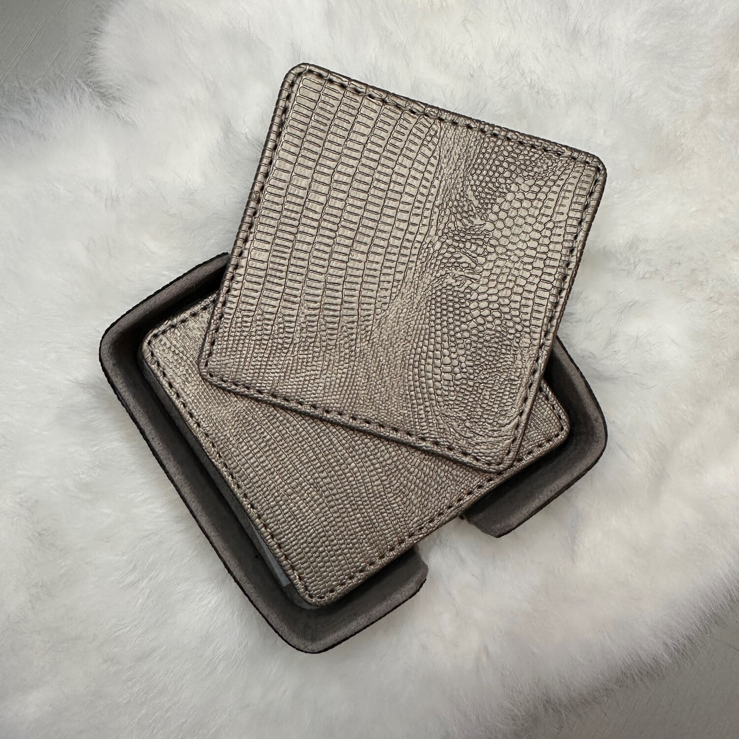 PTMD Collection Onderzetter Rafal Champagne vegan leer vierkant 6 stuks