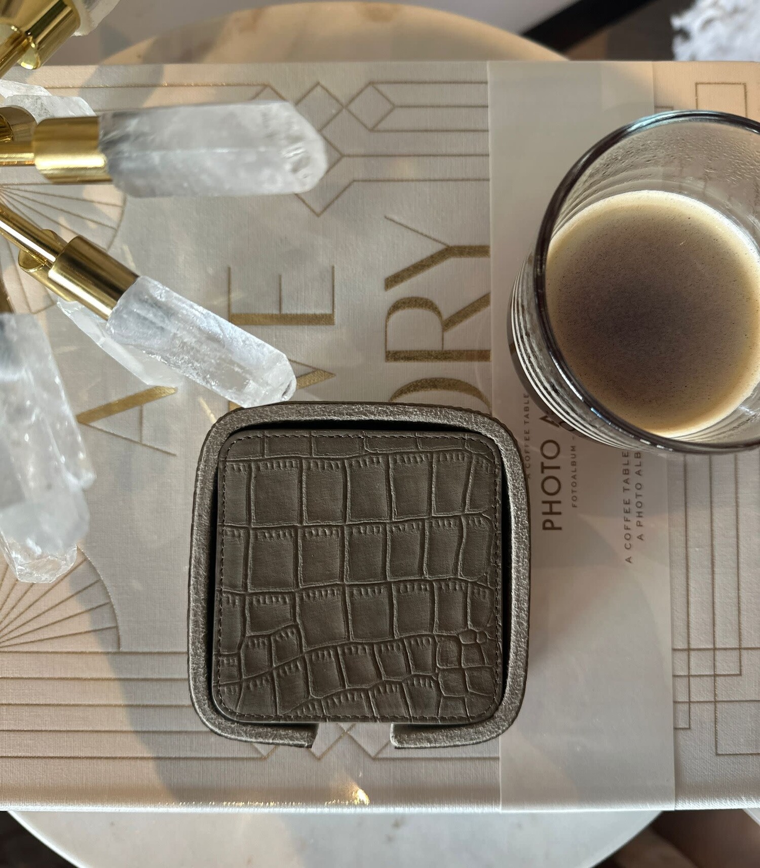 Chamada Onderzetter croco vierkant Carmen XS set van 6 taupe