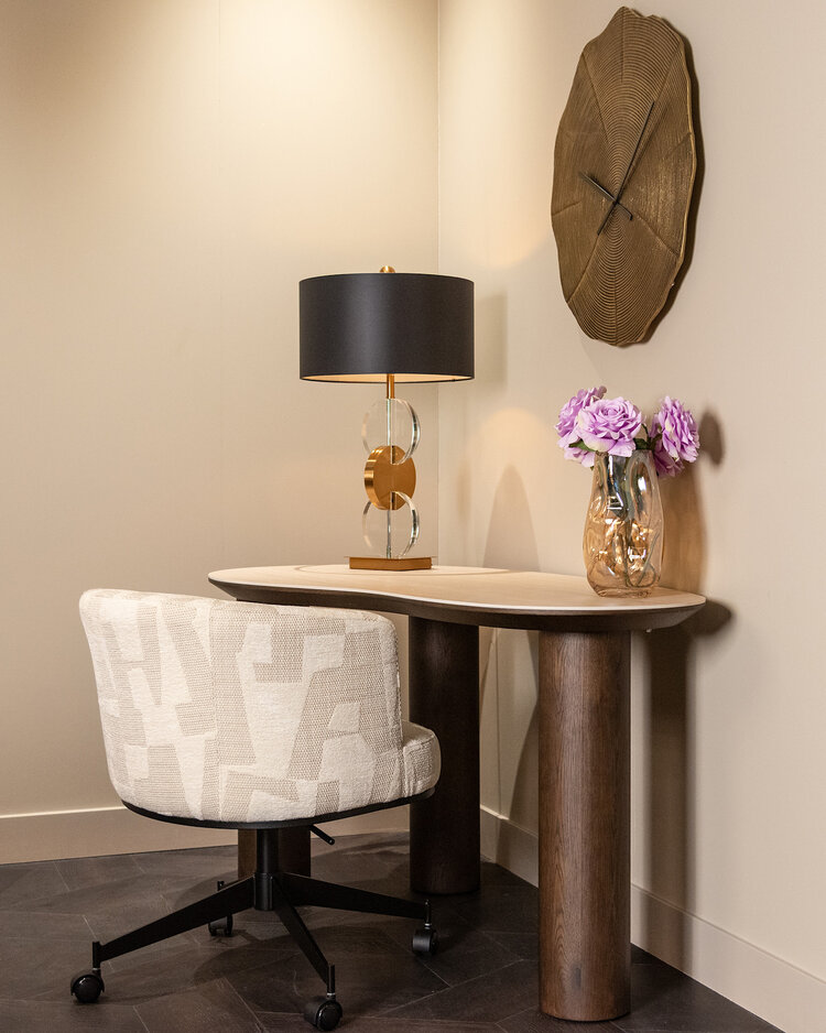 Richmond Interiors Eetkamerstoel Rochenne beige graffic draaibaar op wieltjes