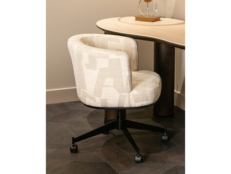 Richmond Interiors Eetkamerstoel Rochenne beige graffic draaibaar op wieltjes