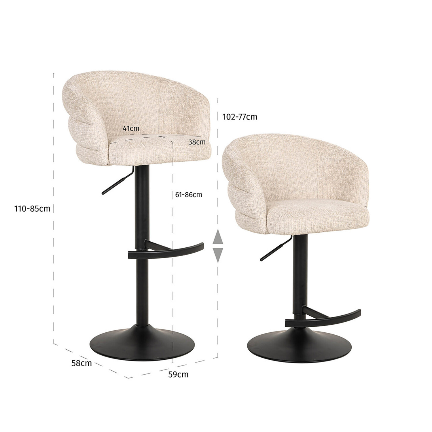 Richmond Interiors Bar/counter stoel draaibaar Nikki beige chenille