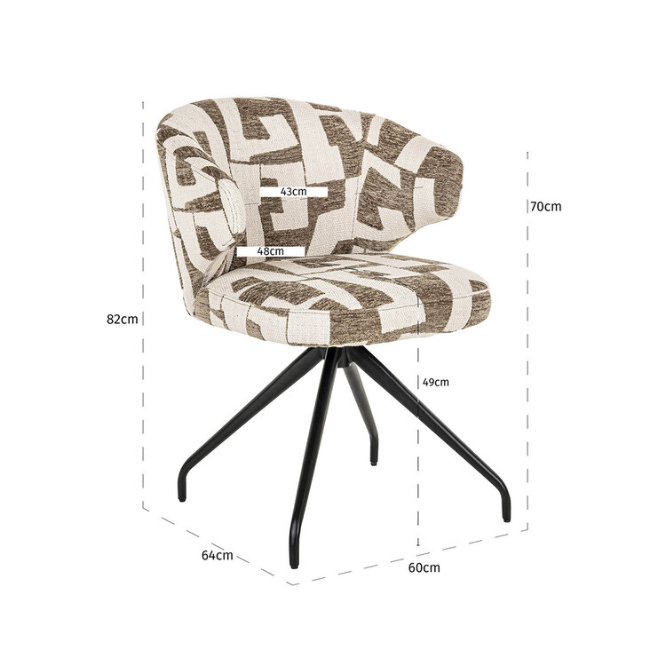 Richmond Interiors Eetkamerstoel Milly moss graffic draaibaar