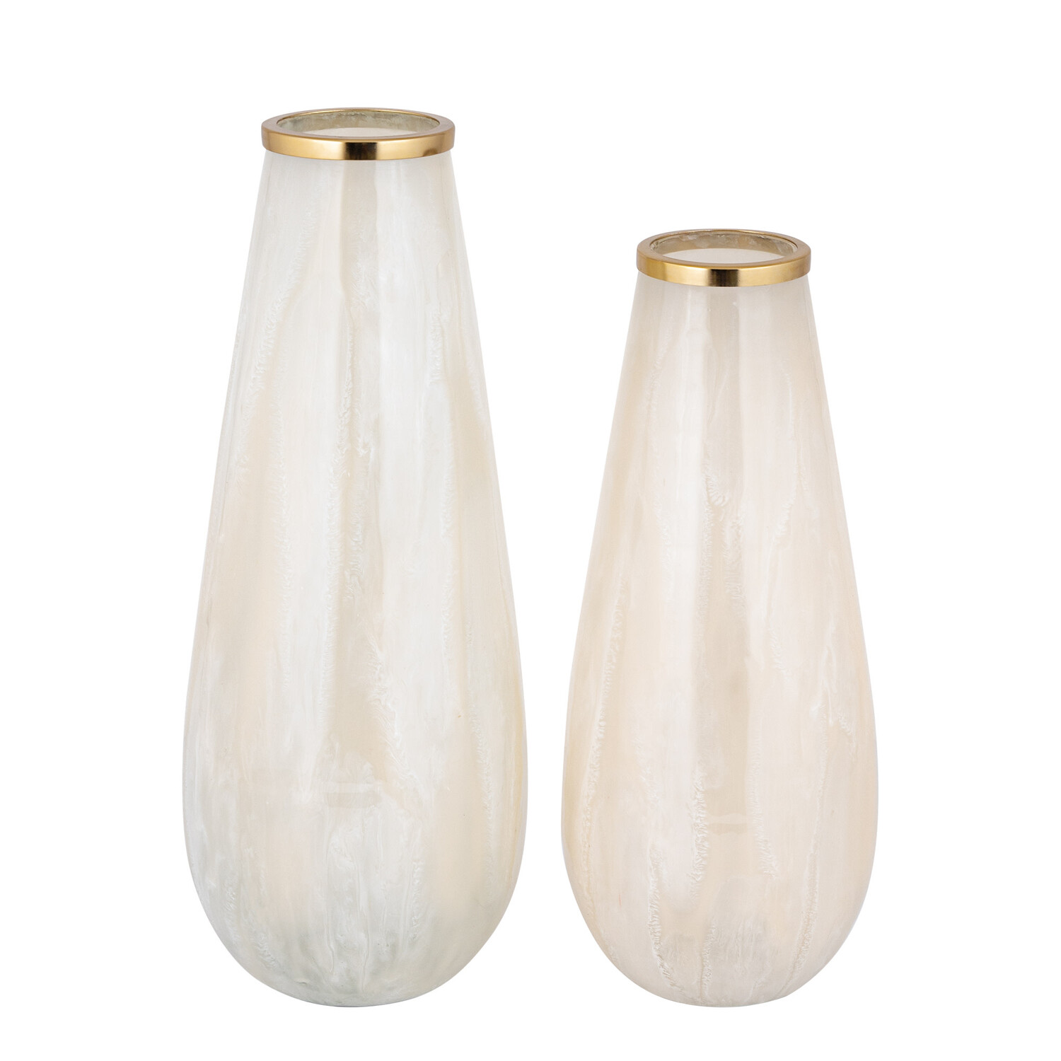 PTMD Collection Aliza Pearl glazen vaas druppel met gouden metalen ring Small